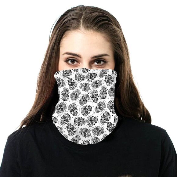 White Black Sugar Skull Neck Gaiter Face Mask - Picture 1 of 4